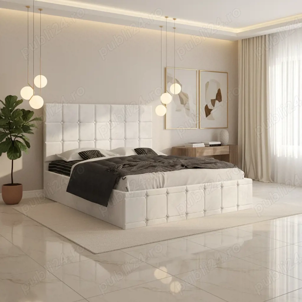 Pat Tapitat Titan Alb Catifea Premium Scrie-ne pentru detalii Model premium