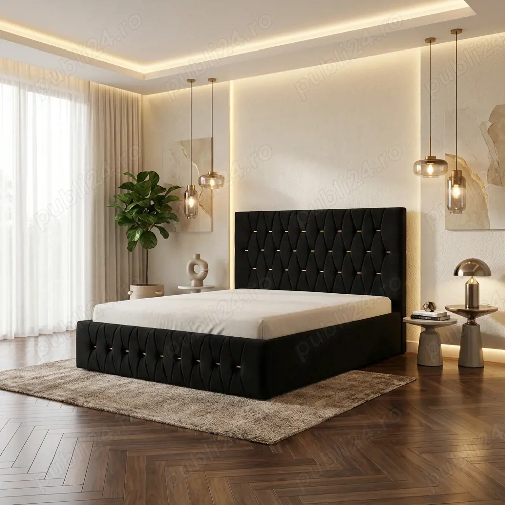 Pat Tapitat Iris Negru Catifea Premium Disponibil acum Variantă nouă