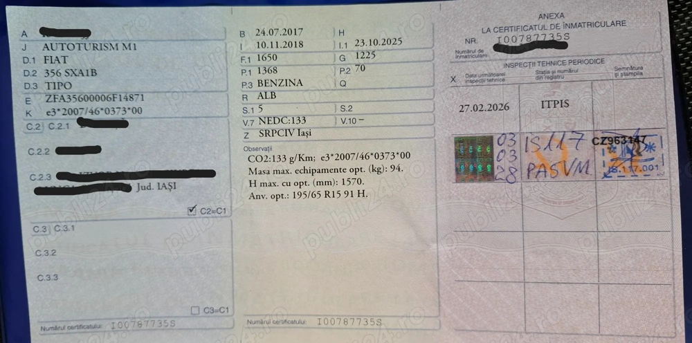 Fiat Tipo Variantă: 356 SXA1B