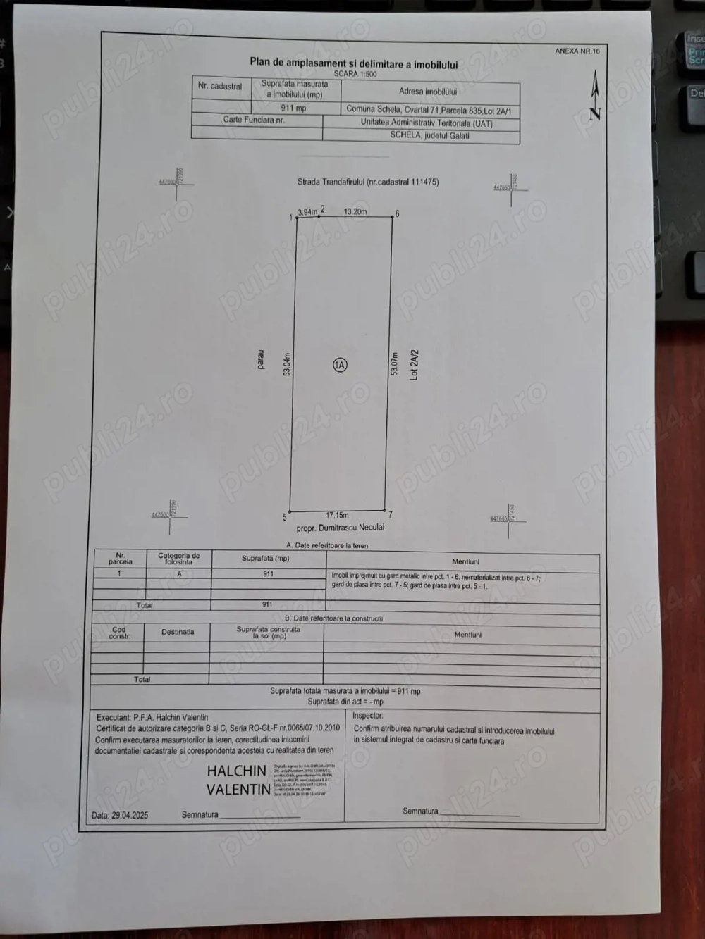 Teren intravilan-911 mp-Schela,Galati-utilitati langa teren-19,5 euro mp