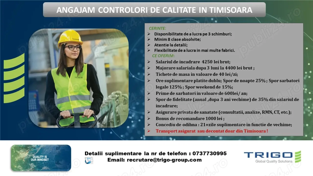  Angajam controlori de calitate in Timisoara