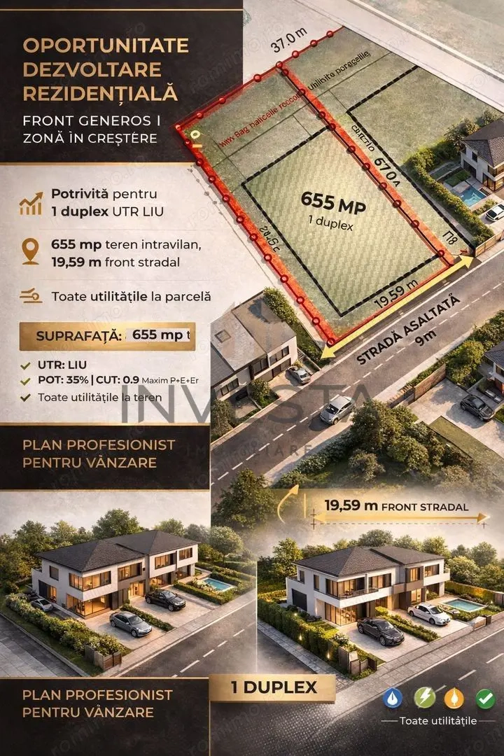 Teren cu Puz aprobat pretabil pentru duplex!  656 mp cu front de 19.59