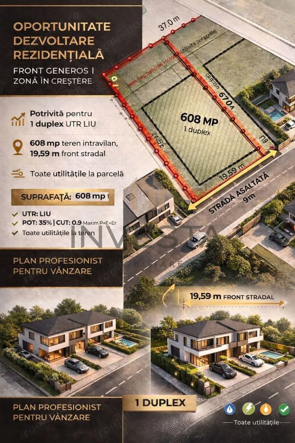 Teren cu Puz aprobat! 608 mp front 17.53 m pretabil pentru duplex!
