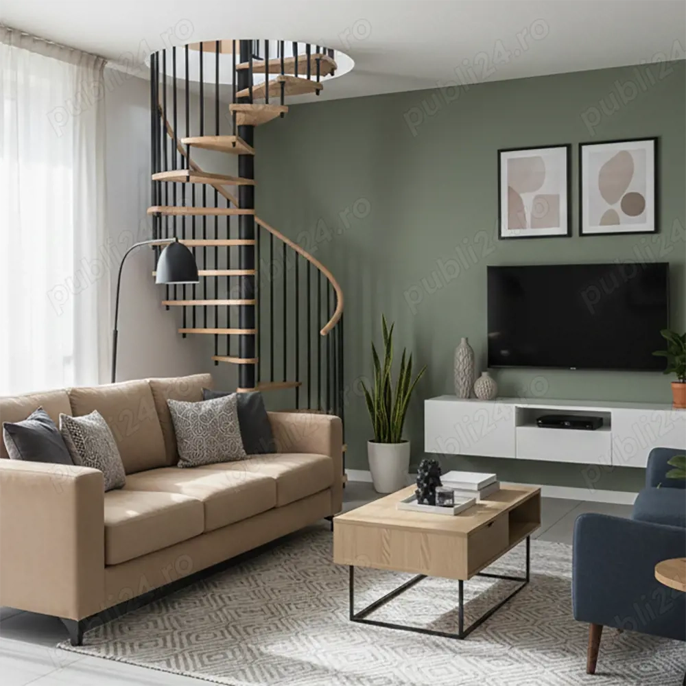 Scara spirala Spiralis - lemn masiv fag stejar + otel