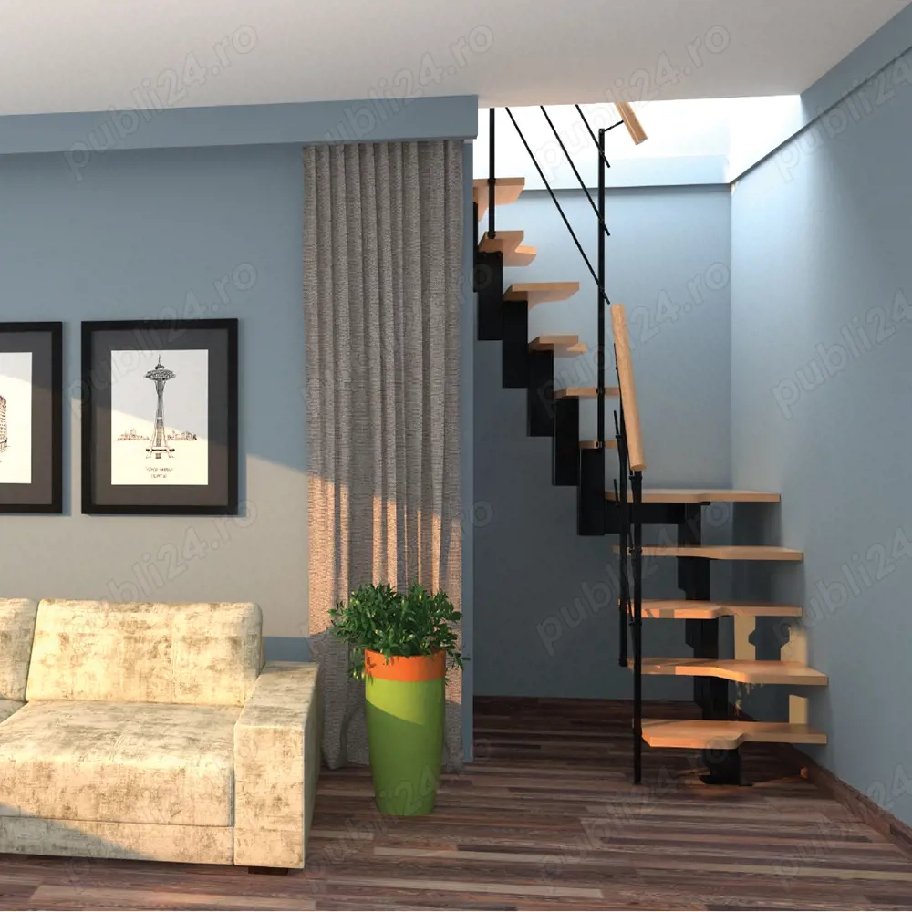 Scara Quadro - geometrie curata, metal + multiplex lacuit