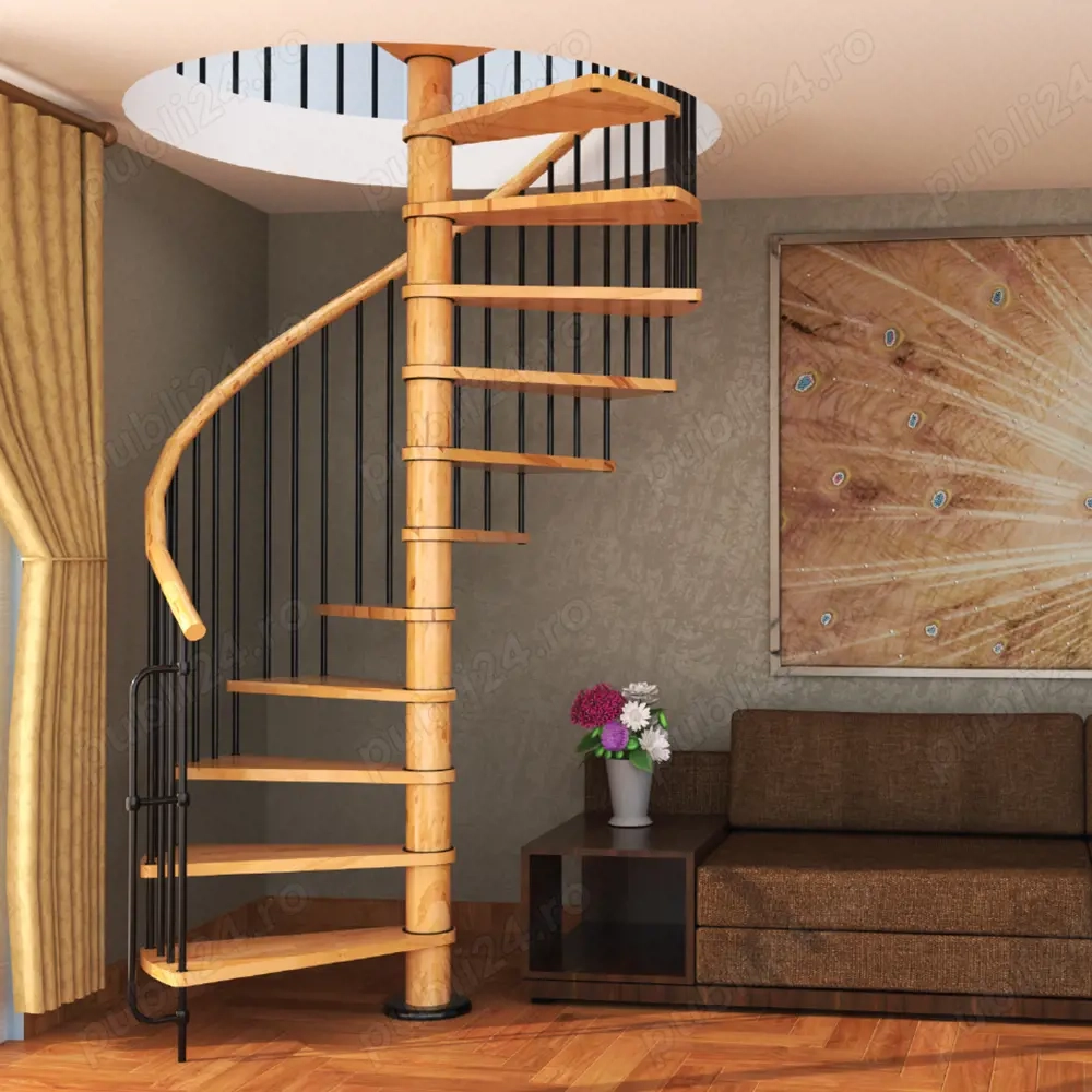 Scara Cyva - spirala eleganta din lemn masiv, D120-160cm