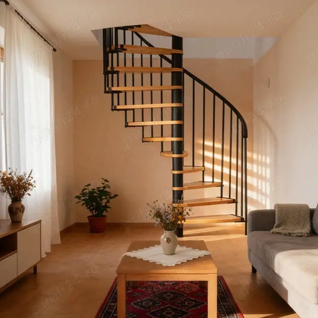 Scara interioara spirala Claria - metal + lemn fag