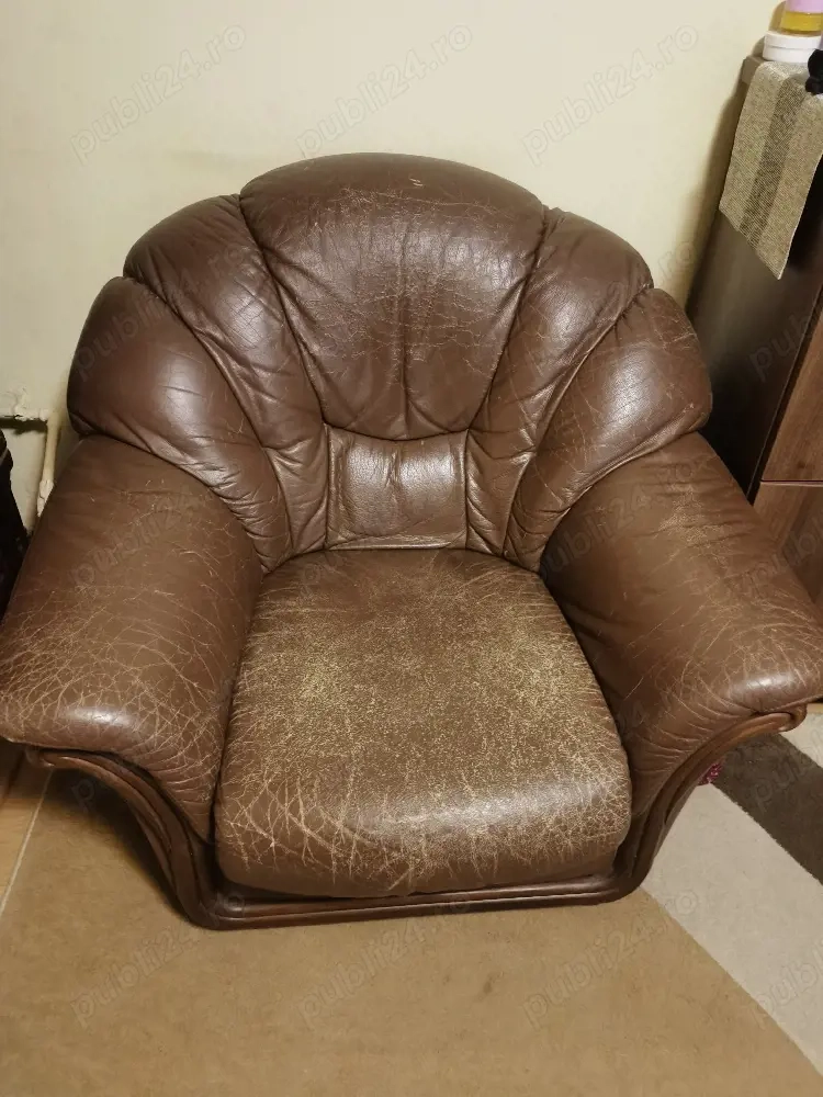 Canapea si fotoliu piele naturala 