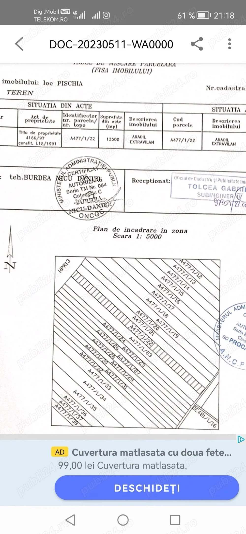 teren extravilan de vanzare. suprafata este de 12500 m2