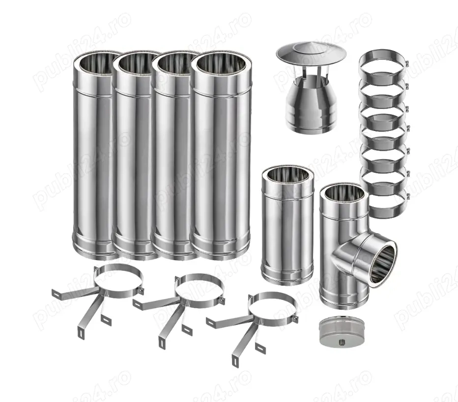 Coș de fum profesional inox dublu perete complet 