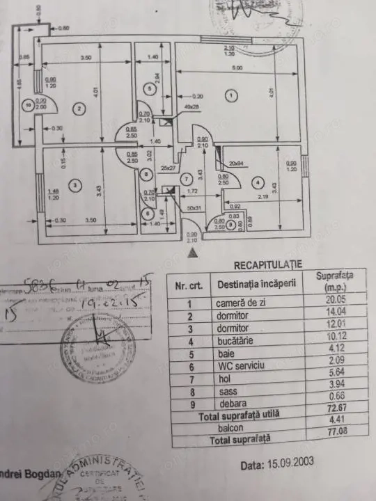Vand apartament 3 camere  cf. I dec Sebastian Nasaud
