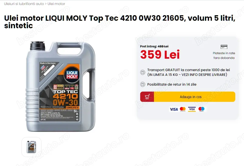 Ulei motor LIQUI MOLY Top Tec 4210 0W30 21605, volum 5 litri, sintetic