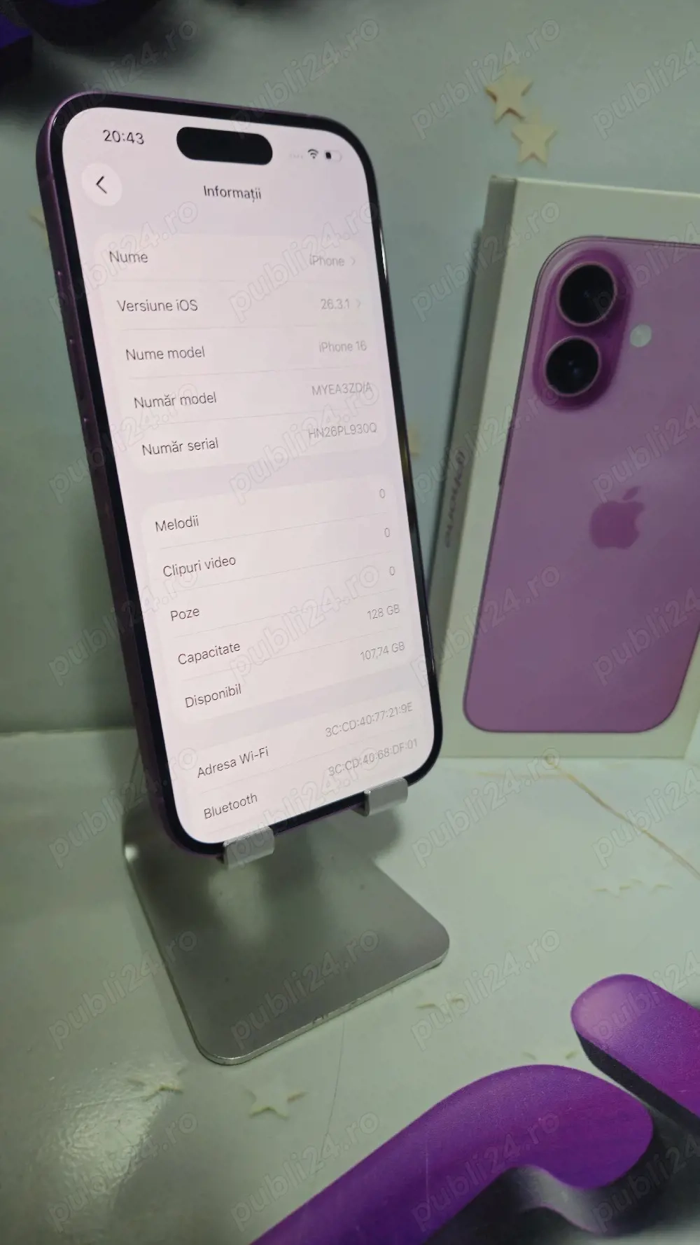 iPhone 16 ROZ 5G 128GB Baterie:100%.Pre  fix!