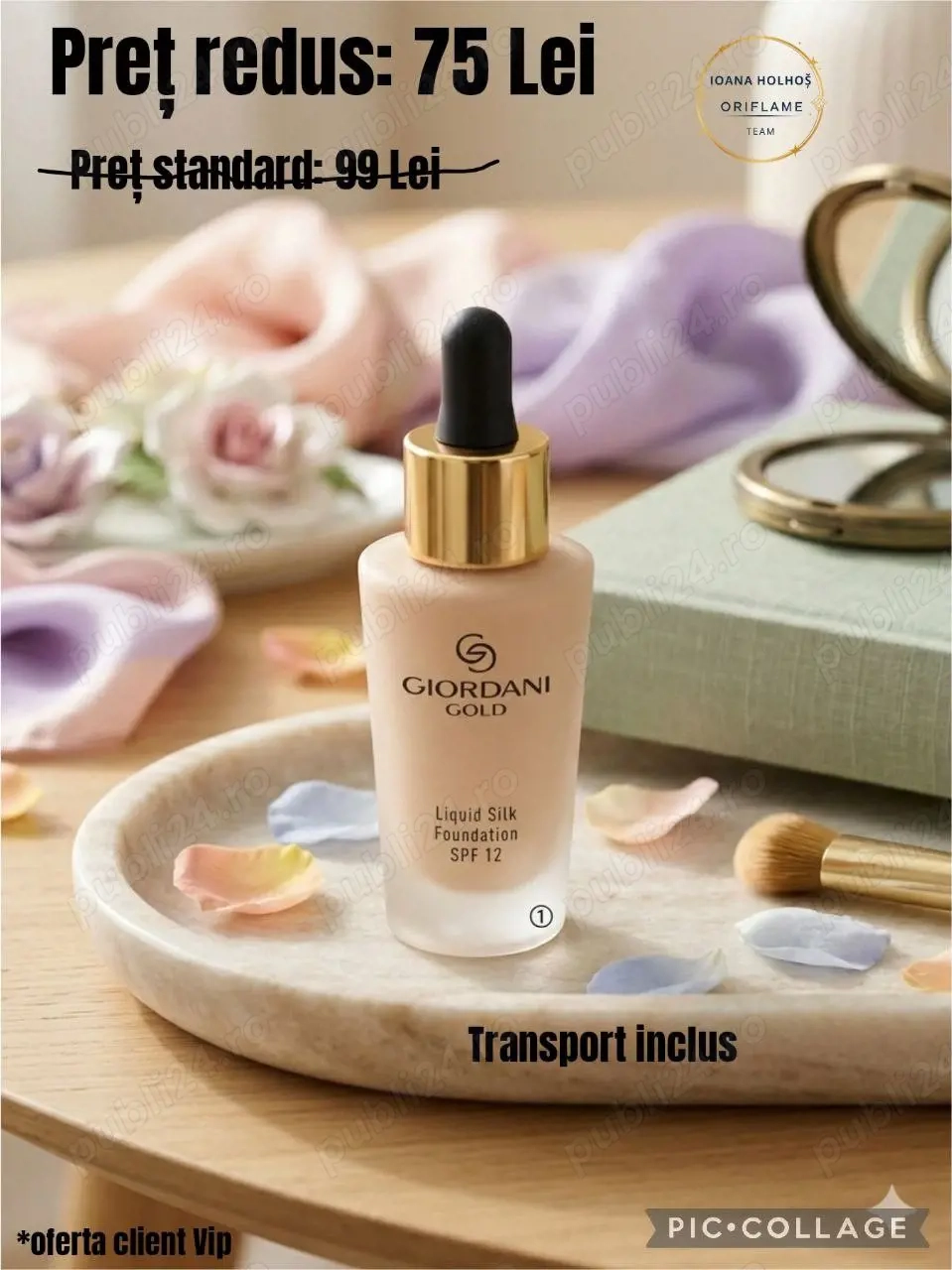 Ten mătăsos și protejat?   Alege Giordani Gold Liquid Silk SPF 12. Textura sa lejeră transformă mach