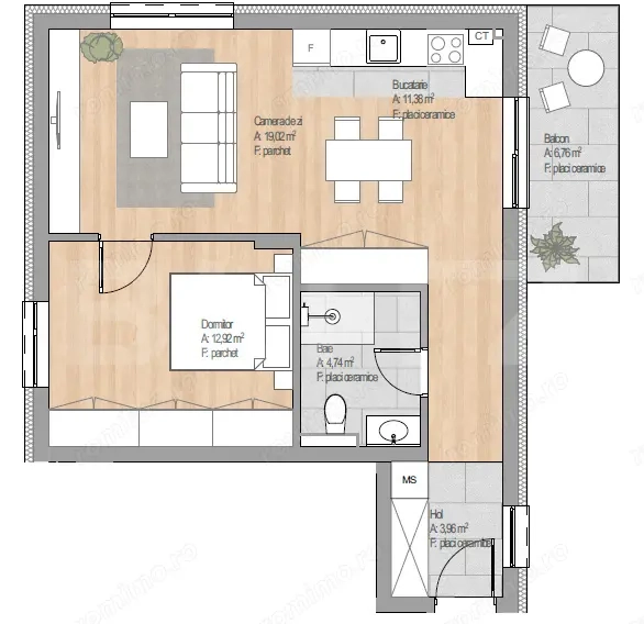 Apartament 2 camere, 52.02 mp, zona Cetatii