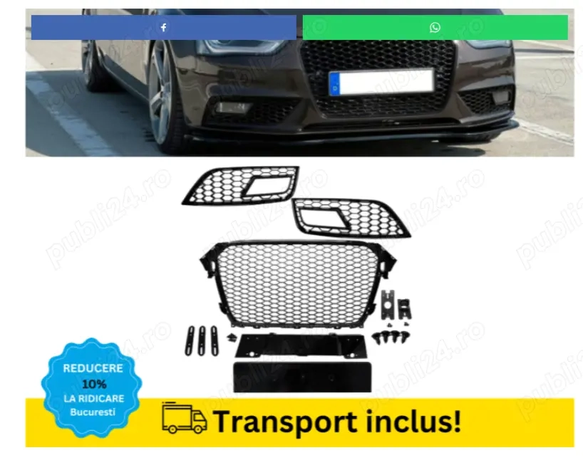 Grile Radiator Bara fata Audi A4 B8.5 2011-2015 Fagure Negru lucios