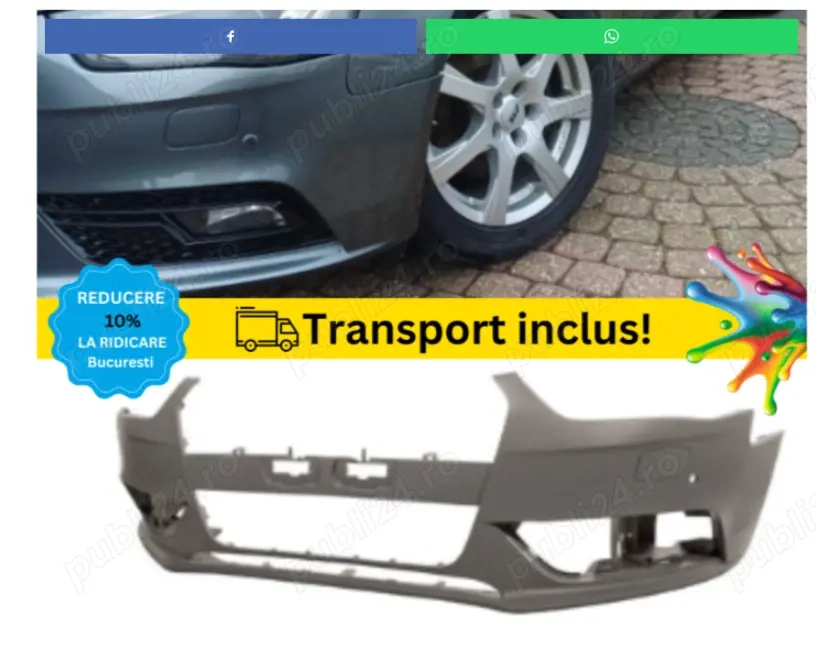Bara fata Audi A4 B8.5 Facelift 2011-2015 cu SPALATOR FAR, SENZORI PARCARE Grunduita