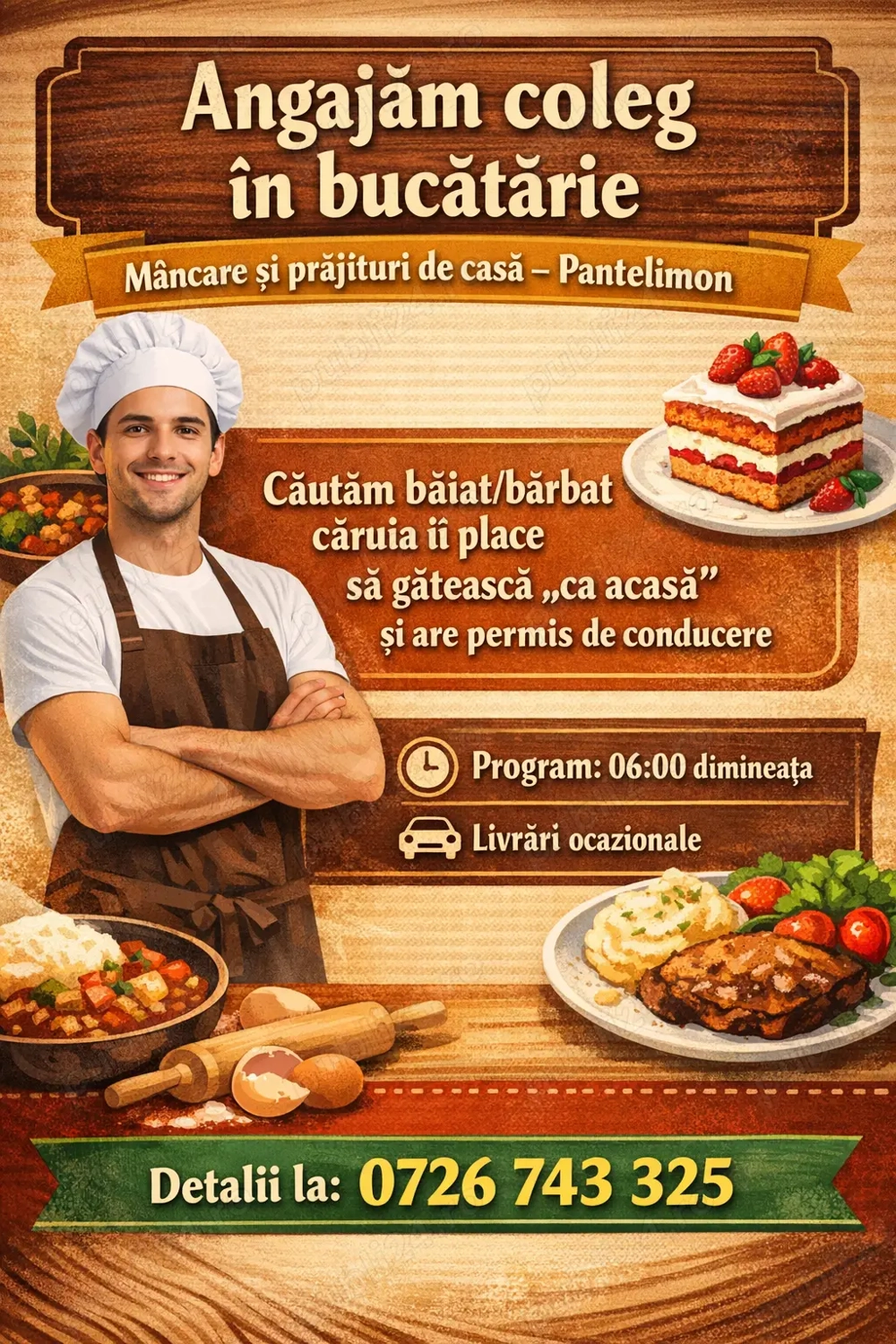 Angajăm coleg bucătărie (mâncare și prăjituri de casă)   Pantelimon