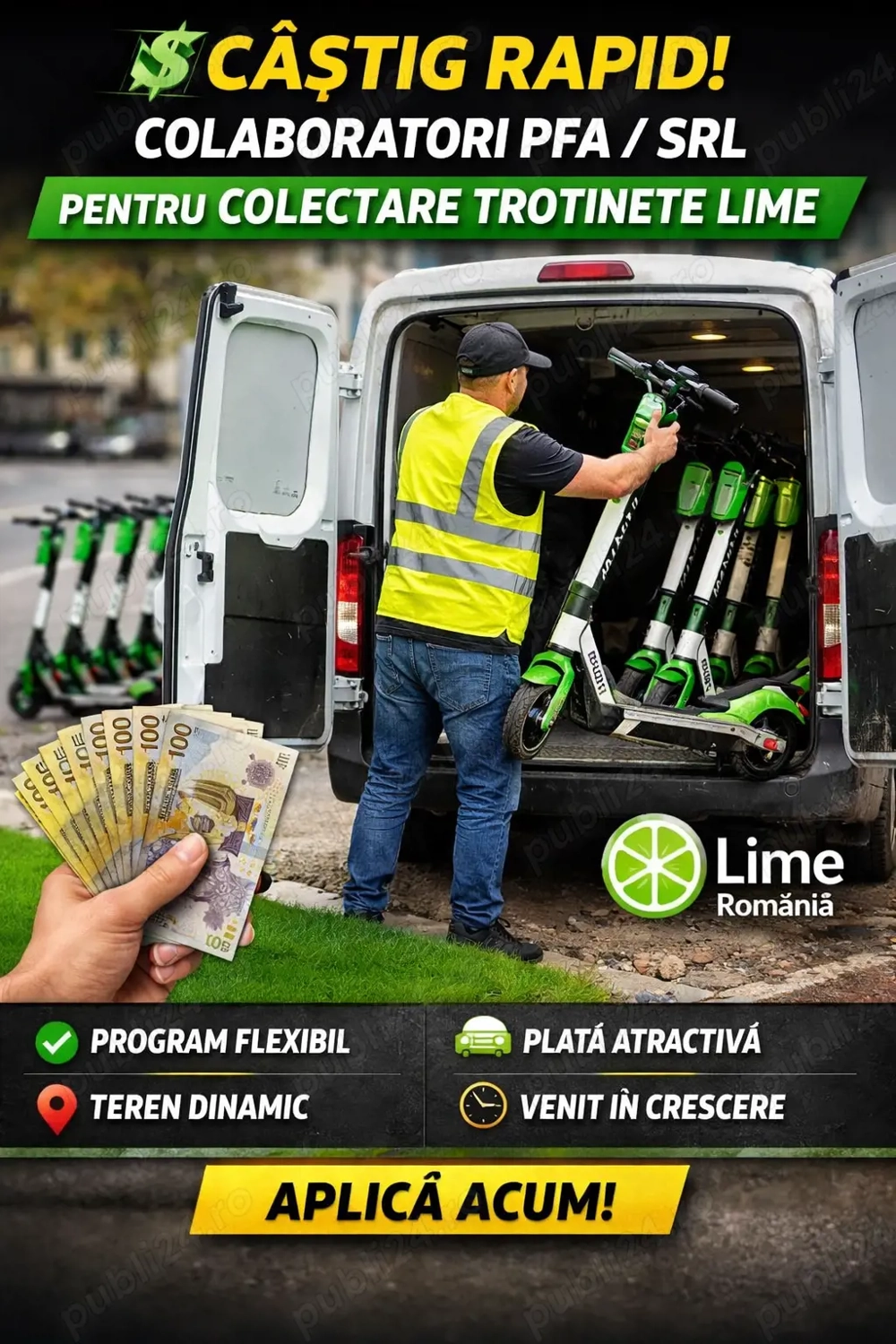 Oportunitate de Câștig   Colaborare PFA SRL Colectare Trotinete Lime