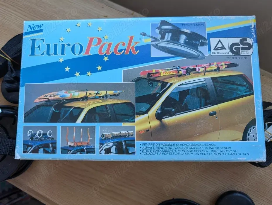 Suport auto plafon cu ventuze EuroPack, pentru schiuri, snowboard, etc