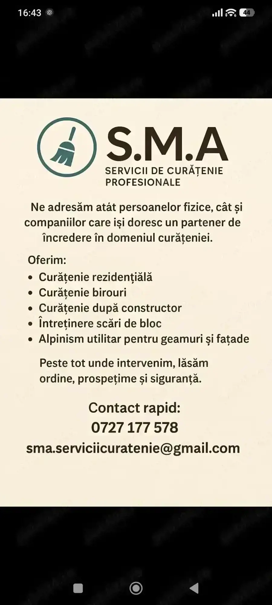 Sma servicii de curățenie  si alpinism utilitar 