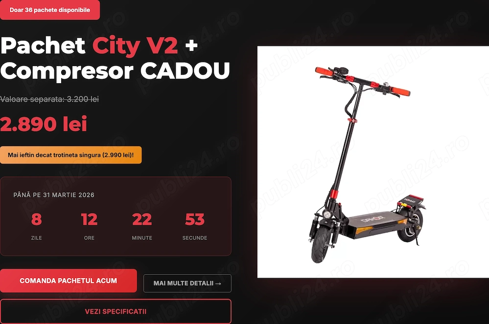 PACHET COMPLET: Trotineta Electrica Dakor City V2 +Compresor CR2 CADOU