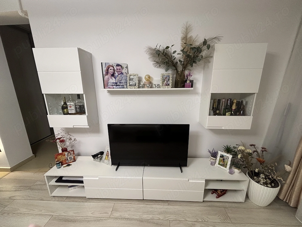Biblioteca living alb lucios