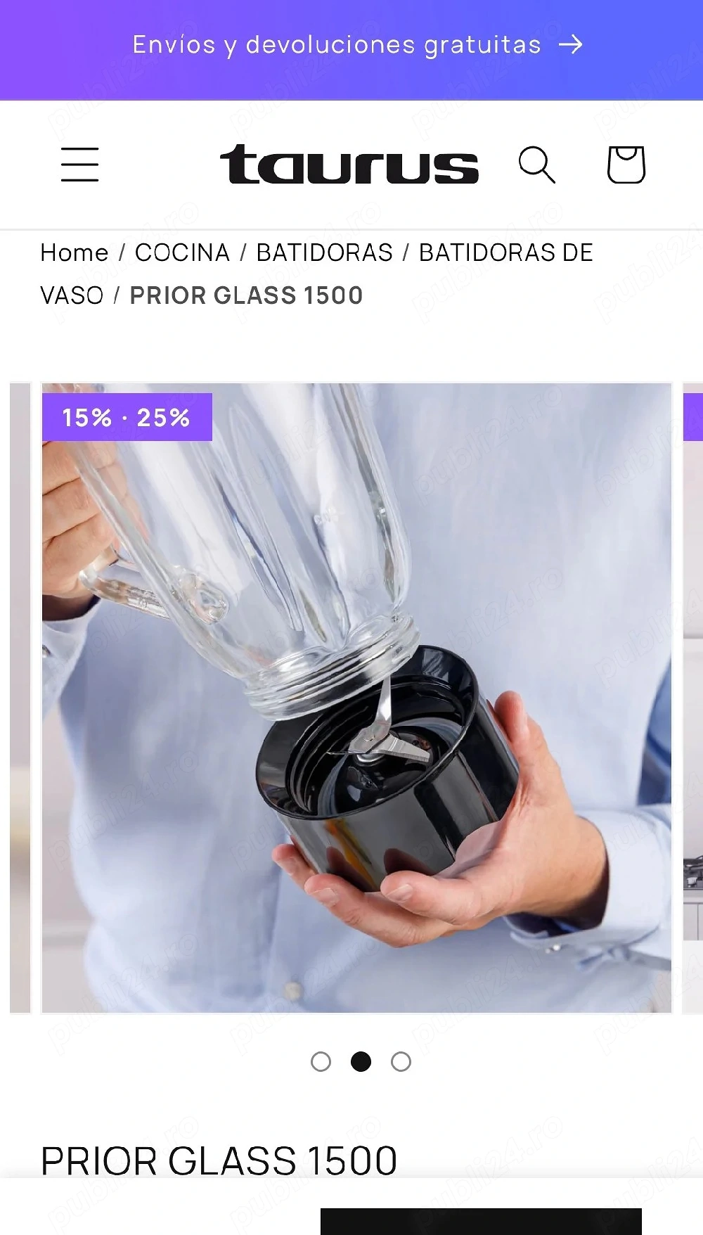 Blender Taurus PRIOR GLASS1500, 1500W, 1,5L, negru