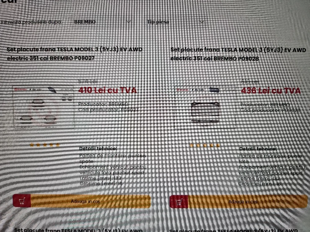 Set placute frana Tesla Model 3