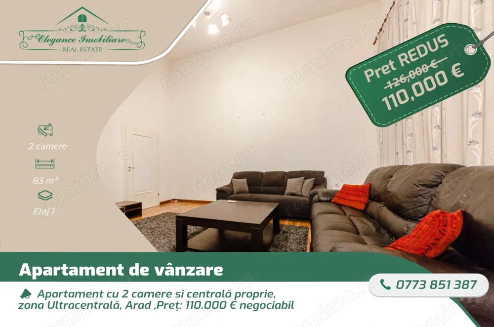 Apartament cu 2 camere si centrala proprie, zona Ultracentrala, Arad