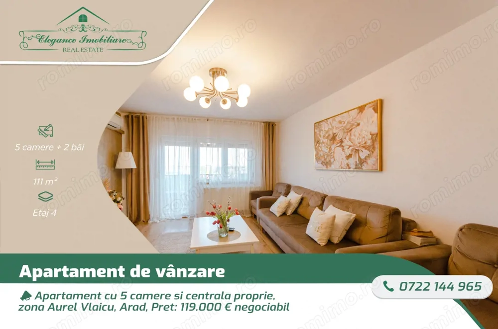 Apartament cu 5 camere si centrala proprie, zona Aurel Vlaicu, Arad
