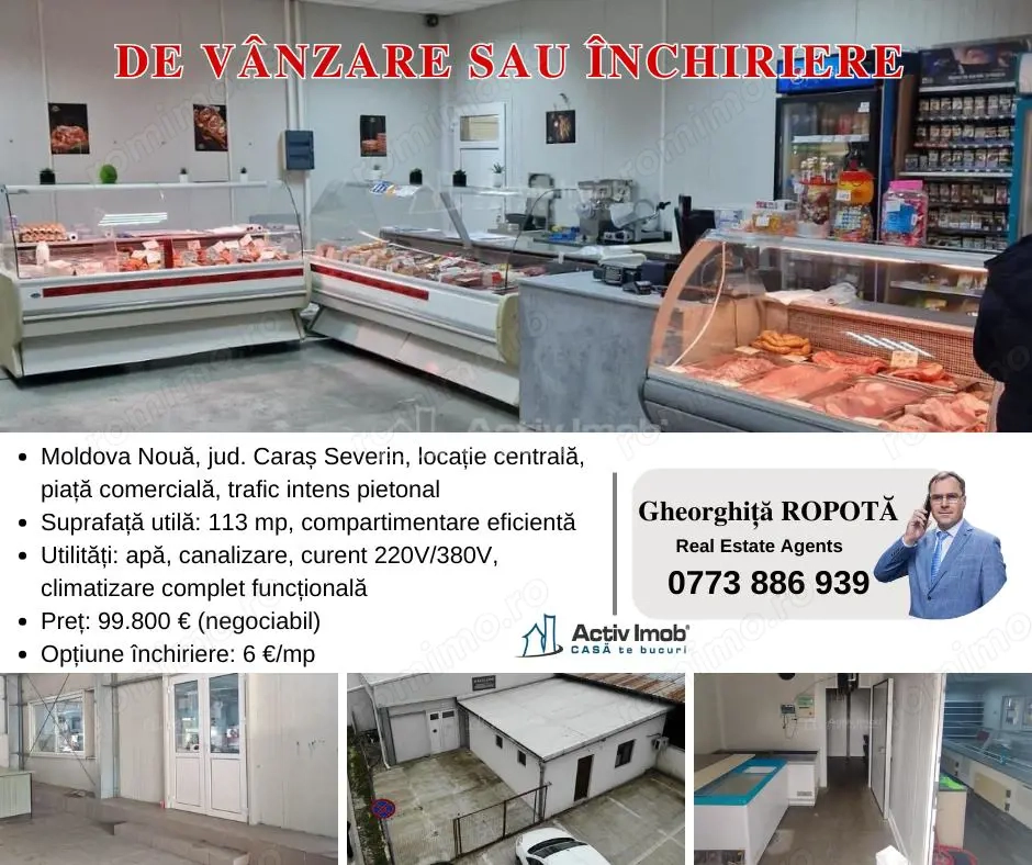 Moldova Noua, Spatiu Comercial - Macelarie, Utilata, Vanzare sau Inchiriere
