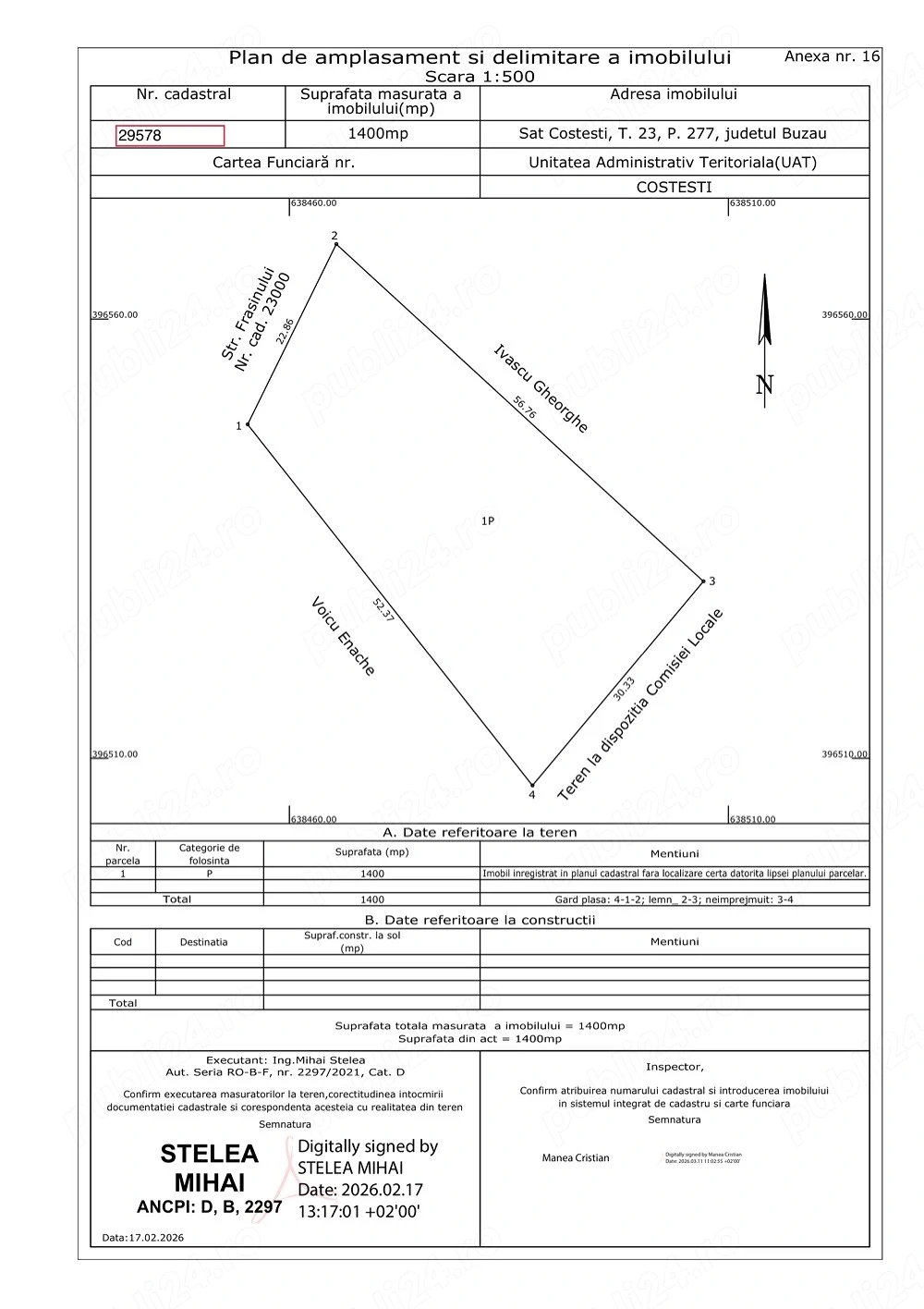teren intravilan 1400mp