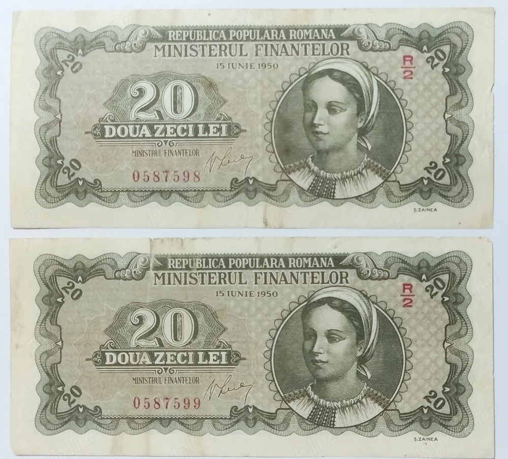 2 Bancnote 20 LEI 1950 - Republica Populară Română BNR