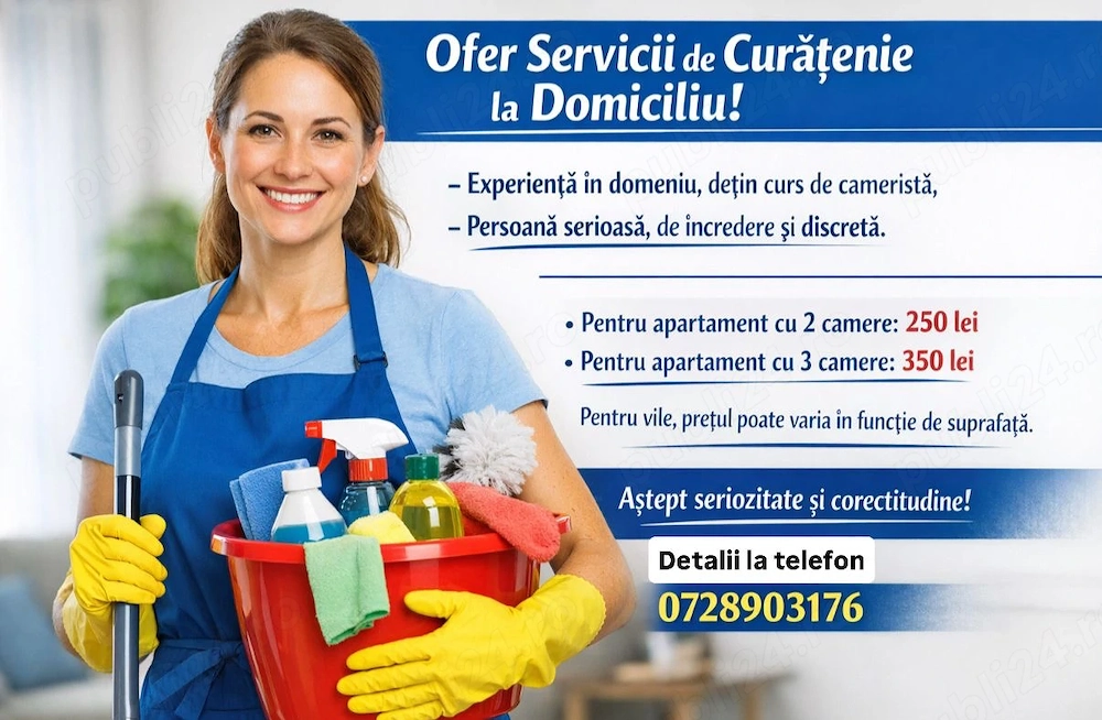 Ofer servicii de curățenie la domiciliu