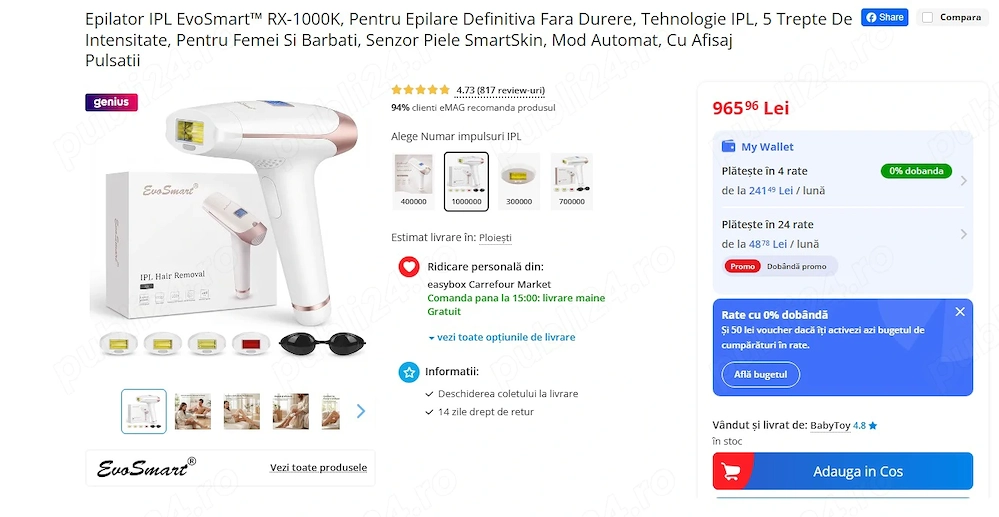 Epilator definitiv IPL EvoSmart RX 400000impulsuri nou la cutie