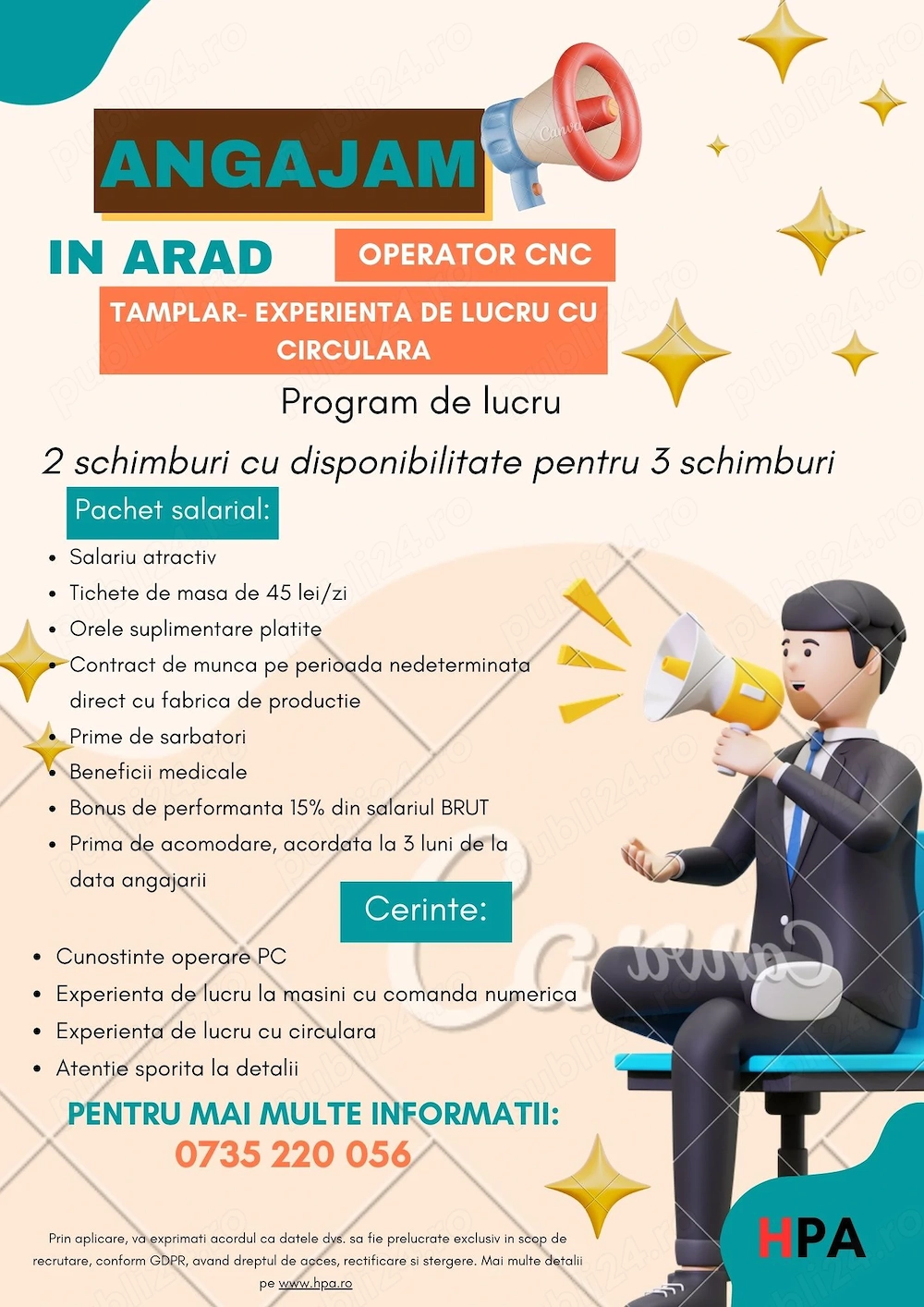 HPA recruteaza Tamplar in Arad.