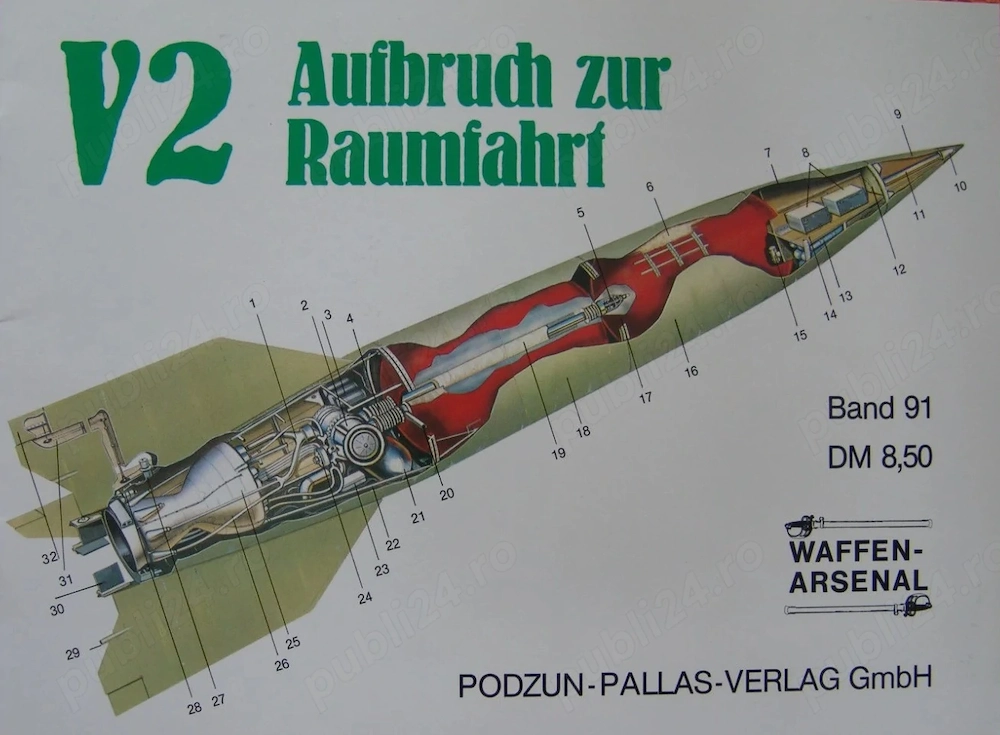 Racheta V2 - Zorii calatoriilor spatiale, carte rara WWII in germana anul 1985