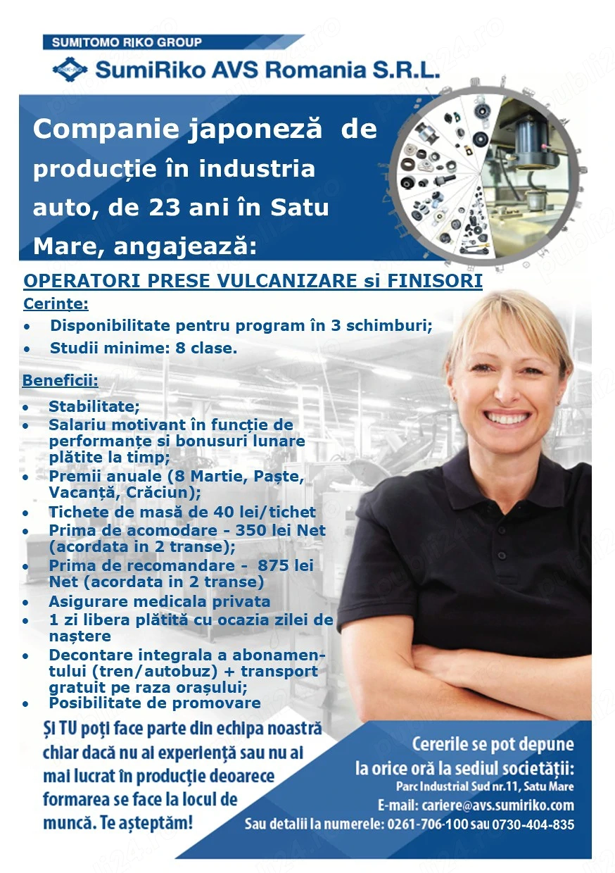SumiRiko AVS Romania angajeaza operatori in productie