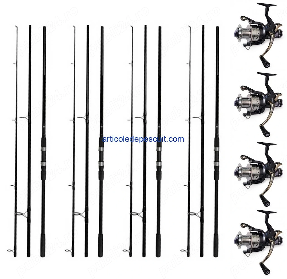 Set 4 Lansete pentru Crap, lungime 3.60 m + 4 mulinete SW 60 cu 10 rulmenti - produse noi