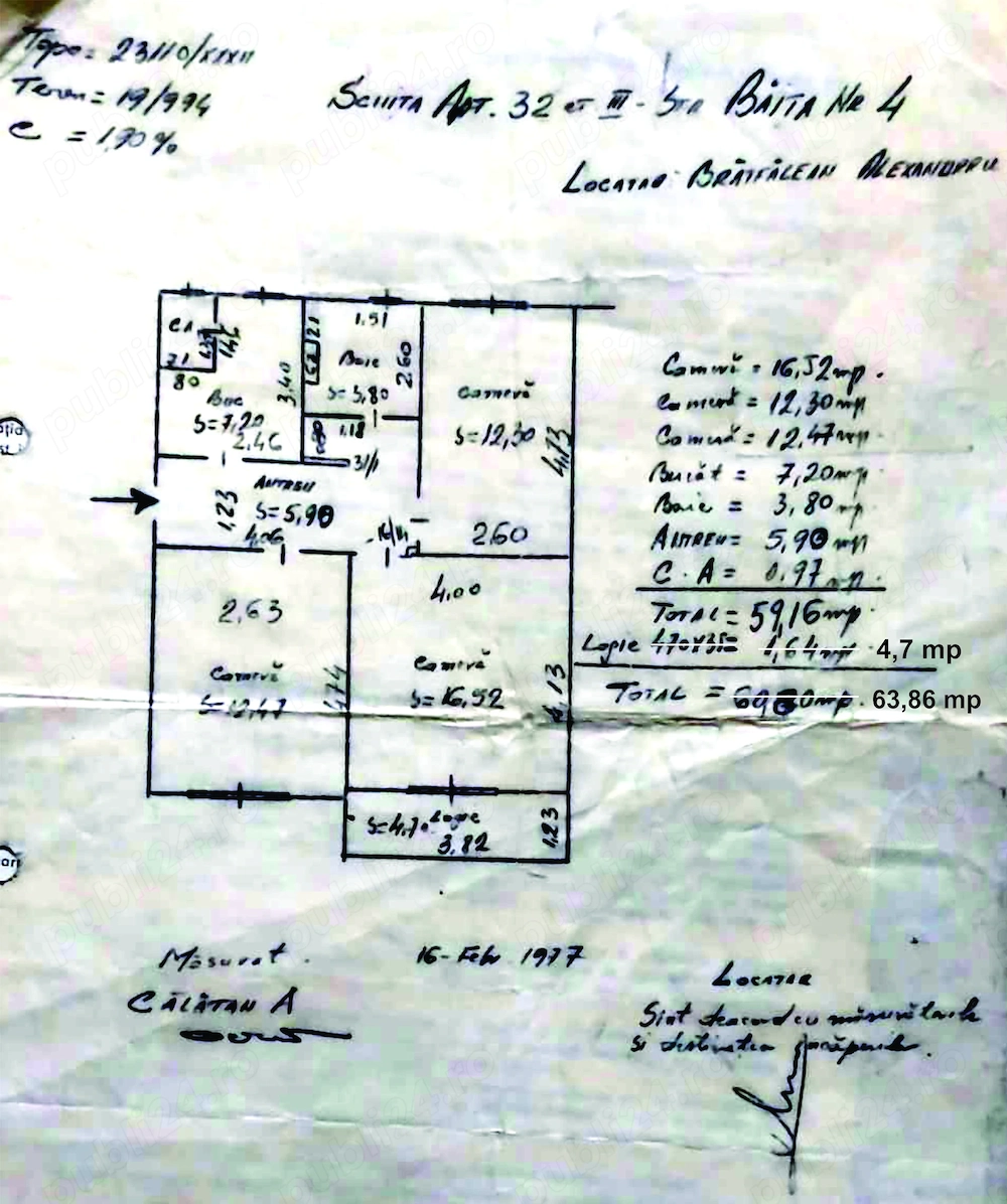 Proprietar vând apartament 3 camere, în Cluj-Napoca, cart. Gheorgheni, aleea Băița 4