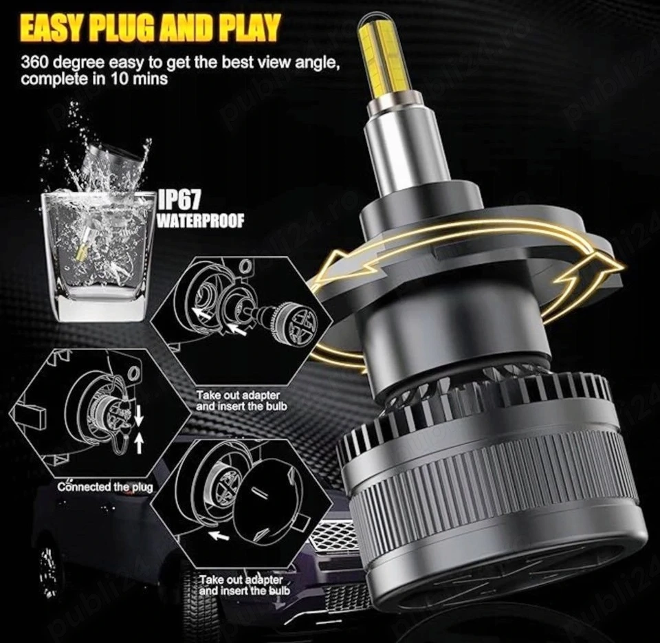 Becuri LED H4 Koyoso 16000LM  80W 6500K 360° Set 2 bucati