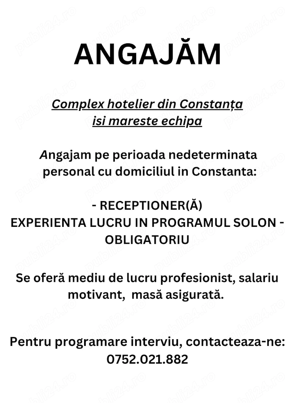 Angajam receptioner(a) full time