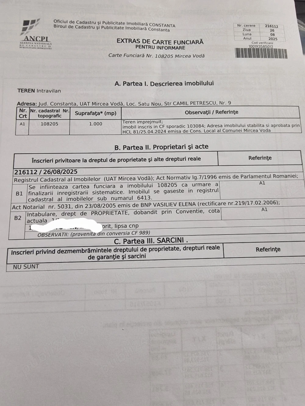 Vând 500 mp Satu Nou 