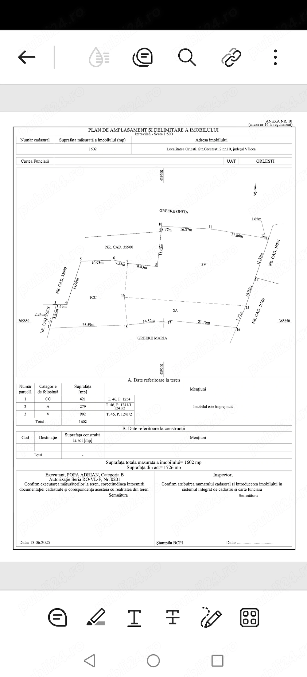 Vând teren intravilan comuna Orlești județ Vâlcea 