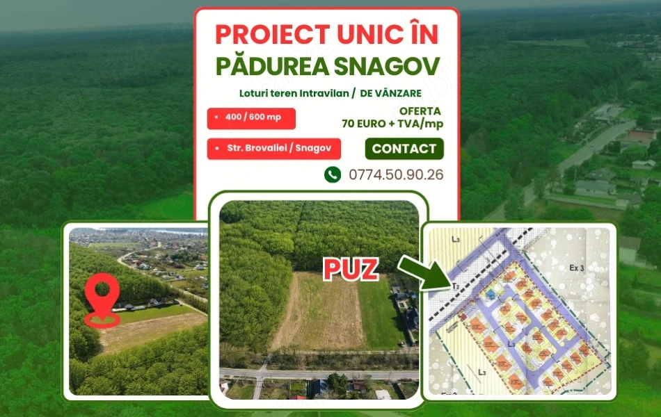 EXCLUSIVITATE-Proiect unic in PADUREA SNAGOV! Loturi de teren , PUZ rezidential