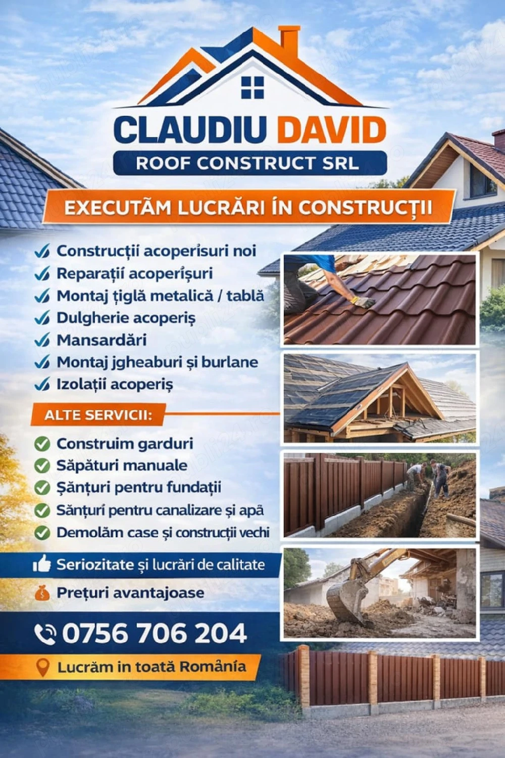 Execut lucrări în acoperișuri 
