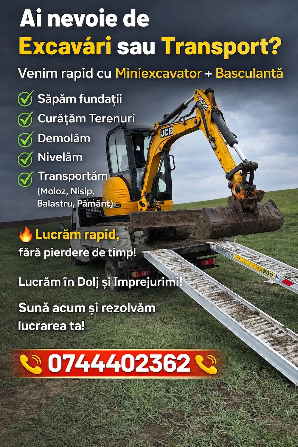 Execut Lucrări cu Miniexcavator +Transport Basculabil