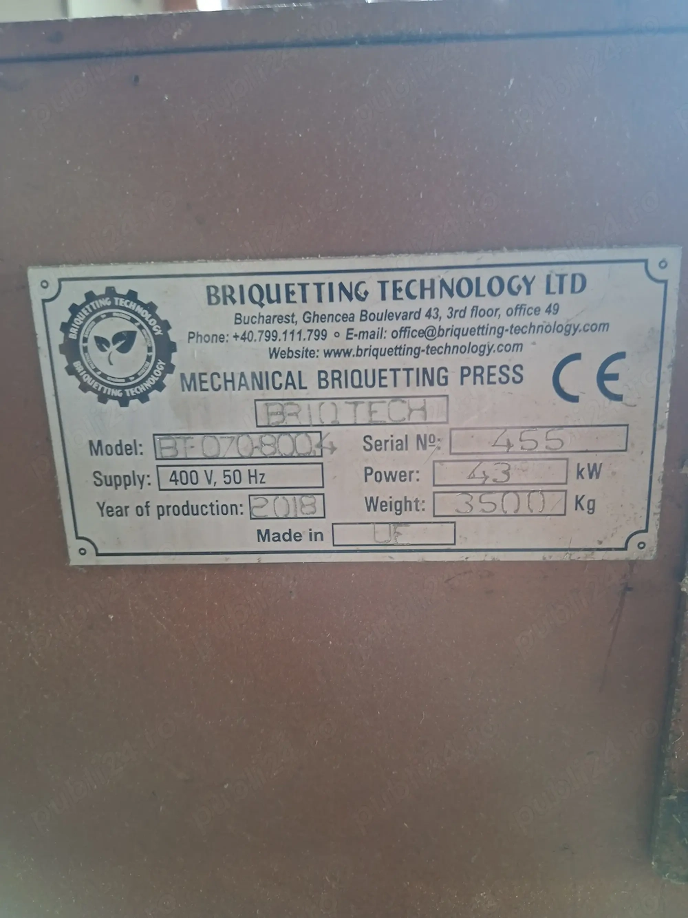Linie brichetare paie 400-500 kg h