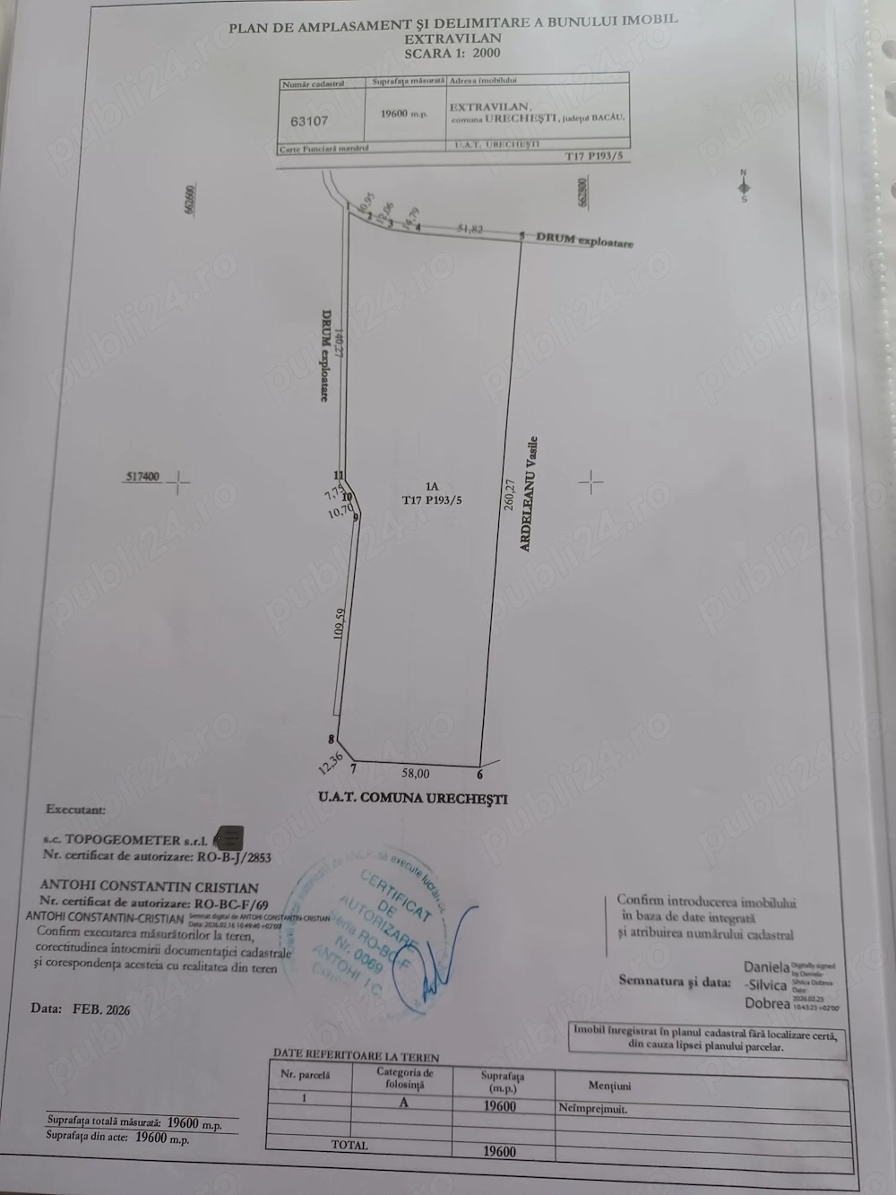 Teren extravilan, 6,5 ha - Urechesti Jud Bacău - 52.000 EUR